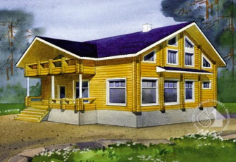 Бревенчатый особняк с красивой мансардой