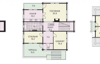 Бревенчатый коттедж с высоким заходом в основной холл