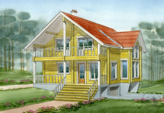 Деревянный дом для участка с рельефом