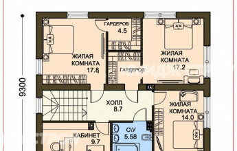 Проект двухцветного коттеджа с двумя гардеробными и большим крыльцом