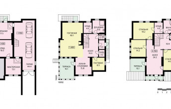 Трехэтажный отштукатуренный коттедж из дерева