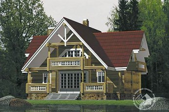 Коттедж из дерева у водоёма