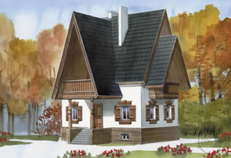 Трехуровневый газобетонный коттедж с высокой кровлей