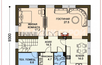 Проект двухцветного коттеджа с двумя гардеробными и большим крыльцом