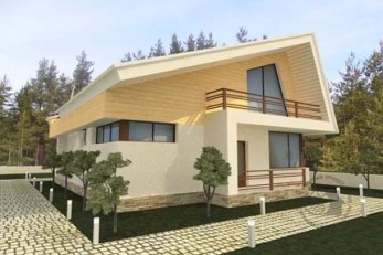 Коттедж с кровлей в стиле модерн