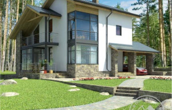 Коттедж с углом из стекла 2 этажа