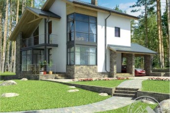 Коттедж с углом из стекла 2 этажа