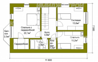 Проект небольшого коттеджа с двускатной кровлей