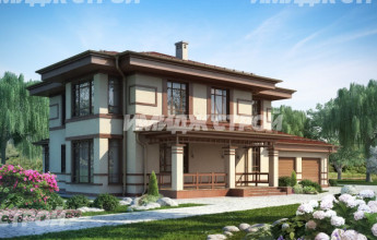 Проект двухэтажного дома из кирпича с гаражом для двух автомобилей