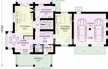 Проект двухэтажного дома из кирпича с гаражом для двух автомобилей