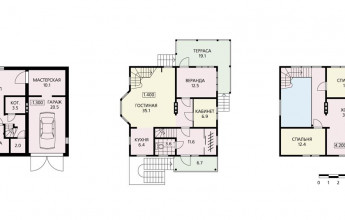 Трехуровневый коттедж из бруса со встроенным гаражом