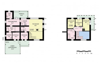 Коттедж из кирпича с укосинами для кровли