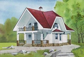 Двухэтажный небольшой дом со скошенной кровлей