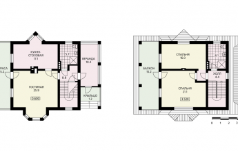 Двухэтажный небольшой дом со скошенной кровлей