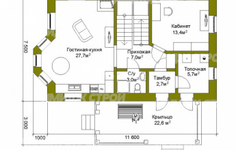 Проект небольшого коттеджа с двускатной кровлей