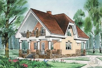 Каменно-блочный коттедж с балконом и террасой на первом этаже
