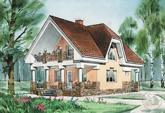 Каменно-блочный коттедж с балконом и террасой на первом этаже