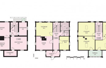 Компактный дом из бруса с цоколем и мансардой