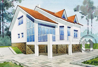 Коттедж для участка с небольшим перепадом рельефа