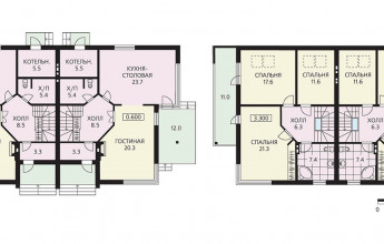 Двухсекционный дом с витражами