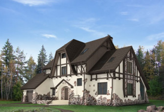 Блочный коттедж в финском стиле с декоративным фахверком