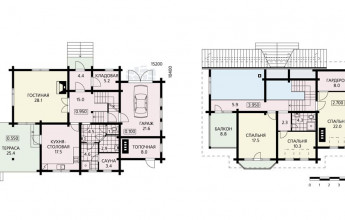 Двухэтажный длинный коттедж из бруса