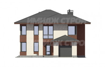 Проект загородного дома с четырьмя спальными комнатами и гаражом для одного автомобиля