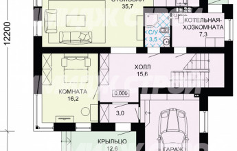Проект загородного дома с четырьмя спальными комнатами и гаражом для одного автомобиля