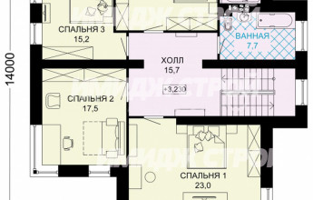 Проект загородного дома с четырьмя спальными комнатами и гаражом для одного автомобиля