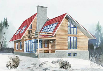 Трехуровневый комбинированный коттедж из бруса