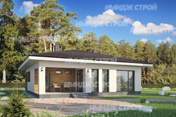 Проект одноэтажного дома из блока с тремя спальнями и закрытой террасой