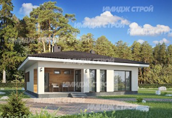 Проект одноэтажного дома из блока с тремя спальнями и закрытой террасой 111 кв.м.