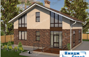 Двухэтажный дом с французскими окнами Коттедж с витражными окнами