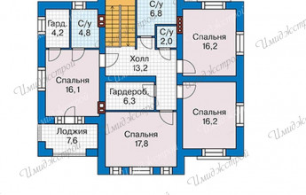Двухэтажный коттедж на 233 м2  Двухэтажный дом в колониальном стиле
