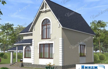 Коттедж с автомобильным навесом Загородный дом на 122 м2 с интересным автомобильным навесом