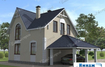 Коттедж с автомобильным навесом Загородный дом на 122 м2 с интересным автомобильным навесом