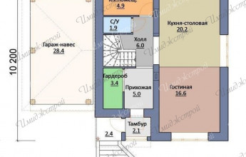 Коттедж с автомобильным навесом Загородный дом на 122 м2 с интересным автомобильным навесом