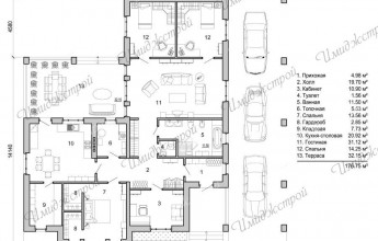 Проект большого одноэтажного коттеджа 173 кв.м.