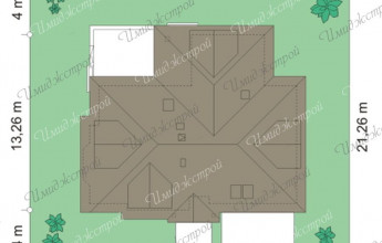 Двухэтажный дом с яркой красной кровлей  Неповторимое здание со сложной кровлей на 264 м2