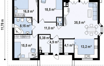 Эскиз коттеджа в один этаж 134 кв.м.