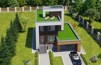 Дом с плоской кровлей на 198 м2  Коттедж с плоской крышей