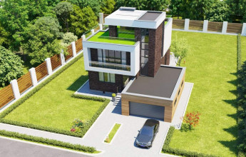 Двухэтажный дом с интересной геометрией  Коттедж со строгой геометрией