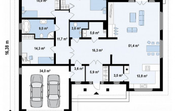 Коттедж в один этаж с гаражом 178 кв.м.