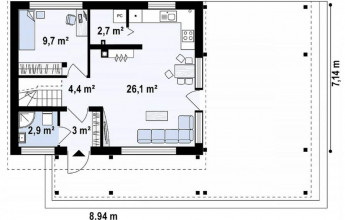 Маленький коттедж с мансардой 94 кв.м.