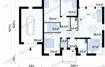 Одноэтажный коттедж с гаражом на 144 метра