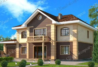 Дом с оригинальным фасадом в авторском стиле Коттедж с комбинированным фасадом на 293 м2