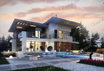 Современный дом в стиле Райта Современный двухэтажный особняк в стиле Райта